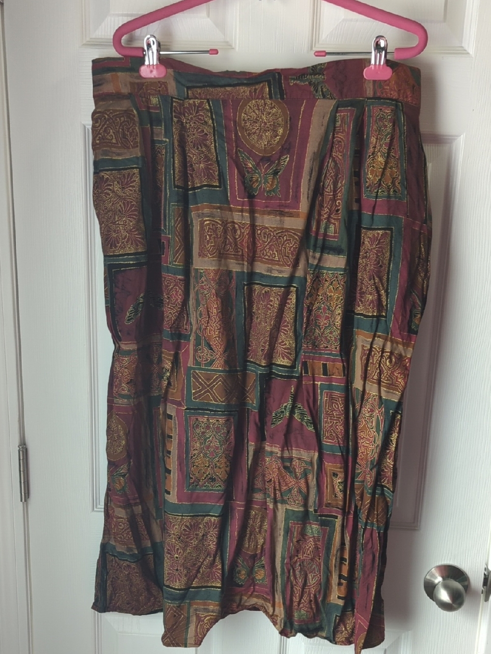 Boho Patchwork Maxi Skirt in Burgundy and Forest Green